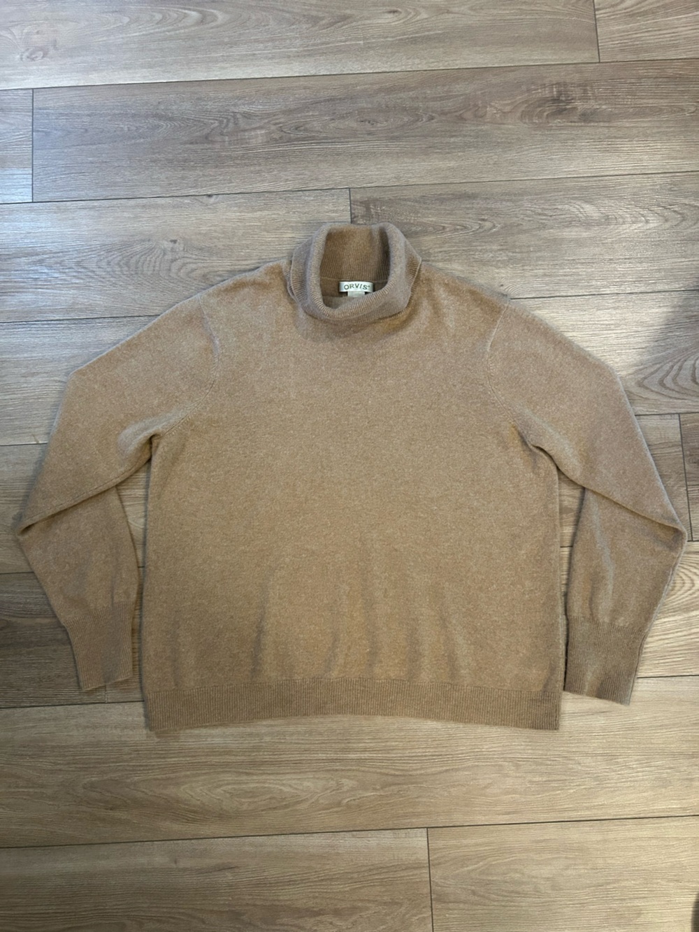 Orvis 100% Cashmere Turtle Neck Sweater Camel Tan XL Soft Classic